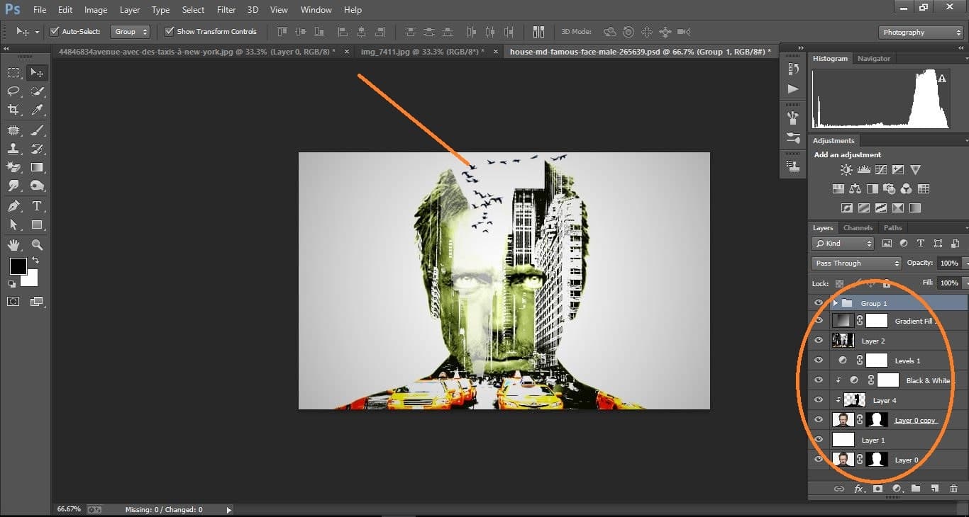 How to create double exposure portrait manipulation Man with New York City) –in Photoshop